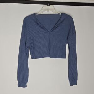 Blue Cropped Knit Long Sleeve